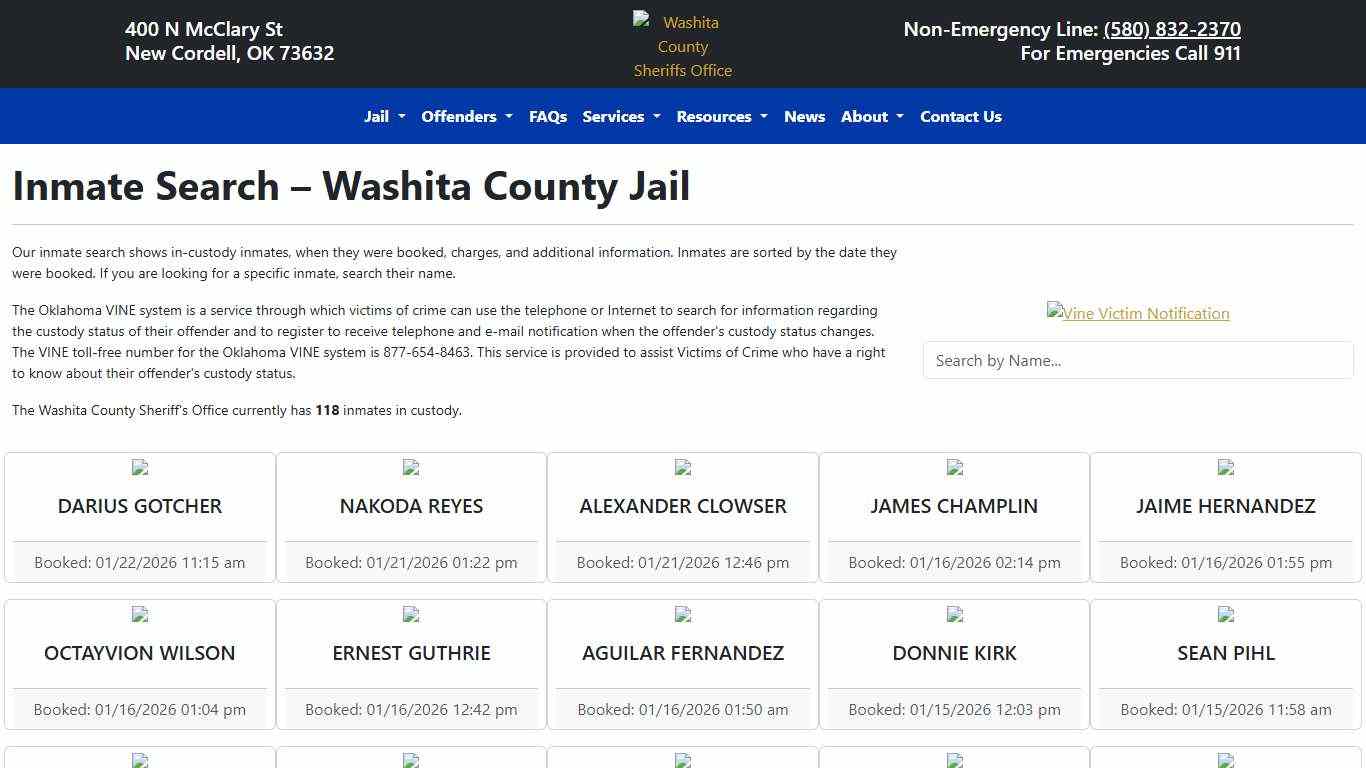 Inmate Search Washita County Sheriff's Office